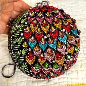 Fawziya Vibrant Beaded Peacock Clutch‎ shoulder bag